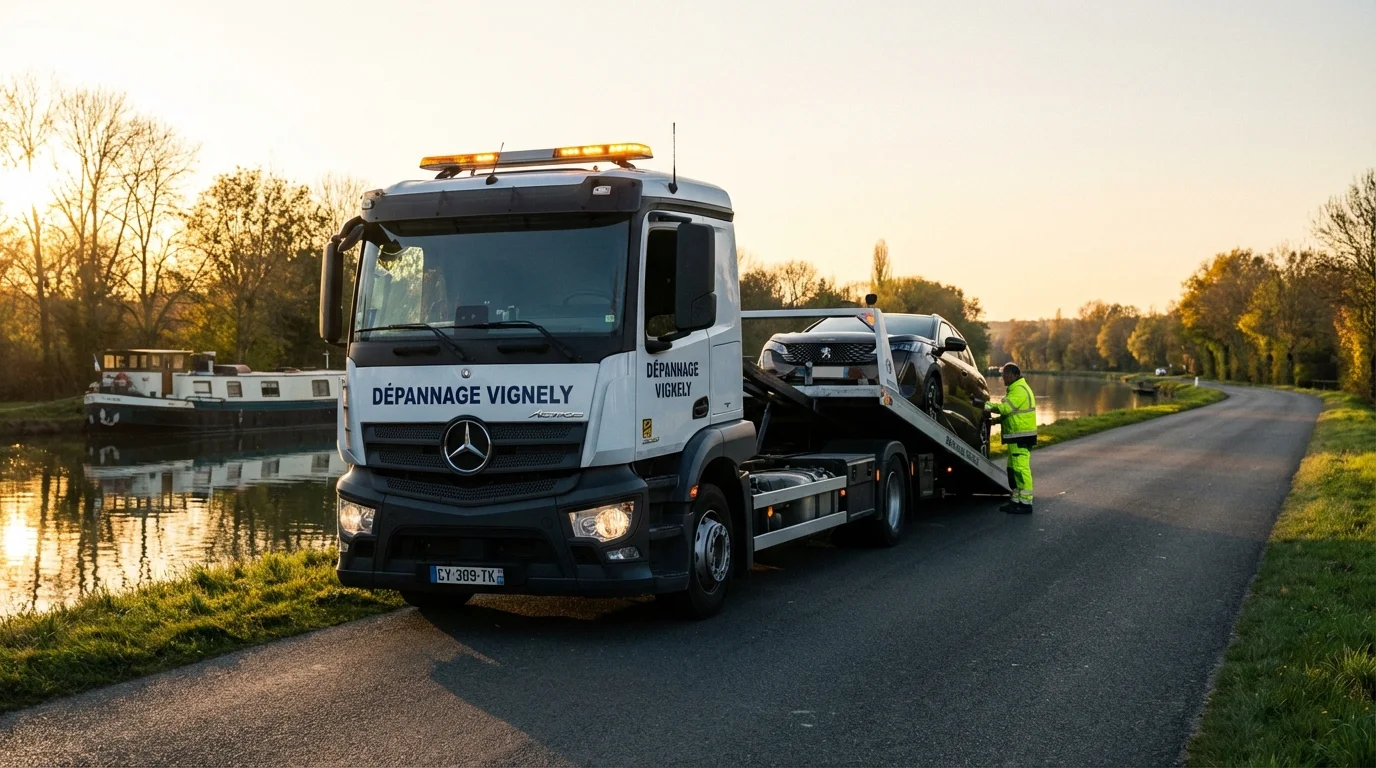 Dépanneuse Fast Depann en intervention à Vignely près du canal